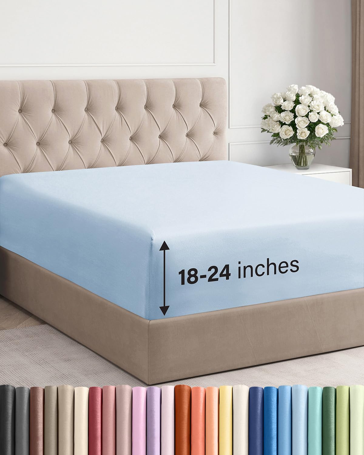 CGK Unlimited extra-deep-queen-fitted-sheet securely fits 18–24 inch mattresses for a wrinkle-free sleep.