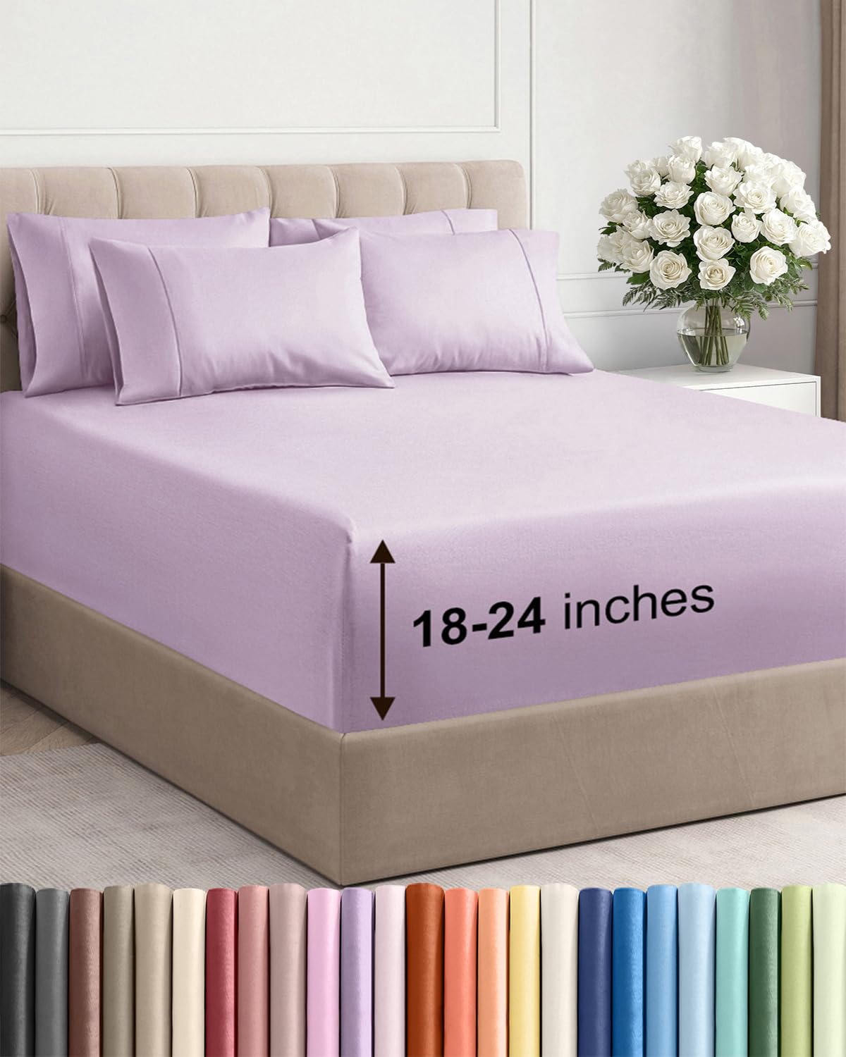 CGK Unlimited extra-deep queen fitted sheet with secure stretch-fit for tall mattresses.