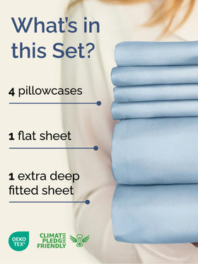 CGK Unlimited extra deep queen fitted sheet stretched over a tall mattress for secure fit.