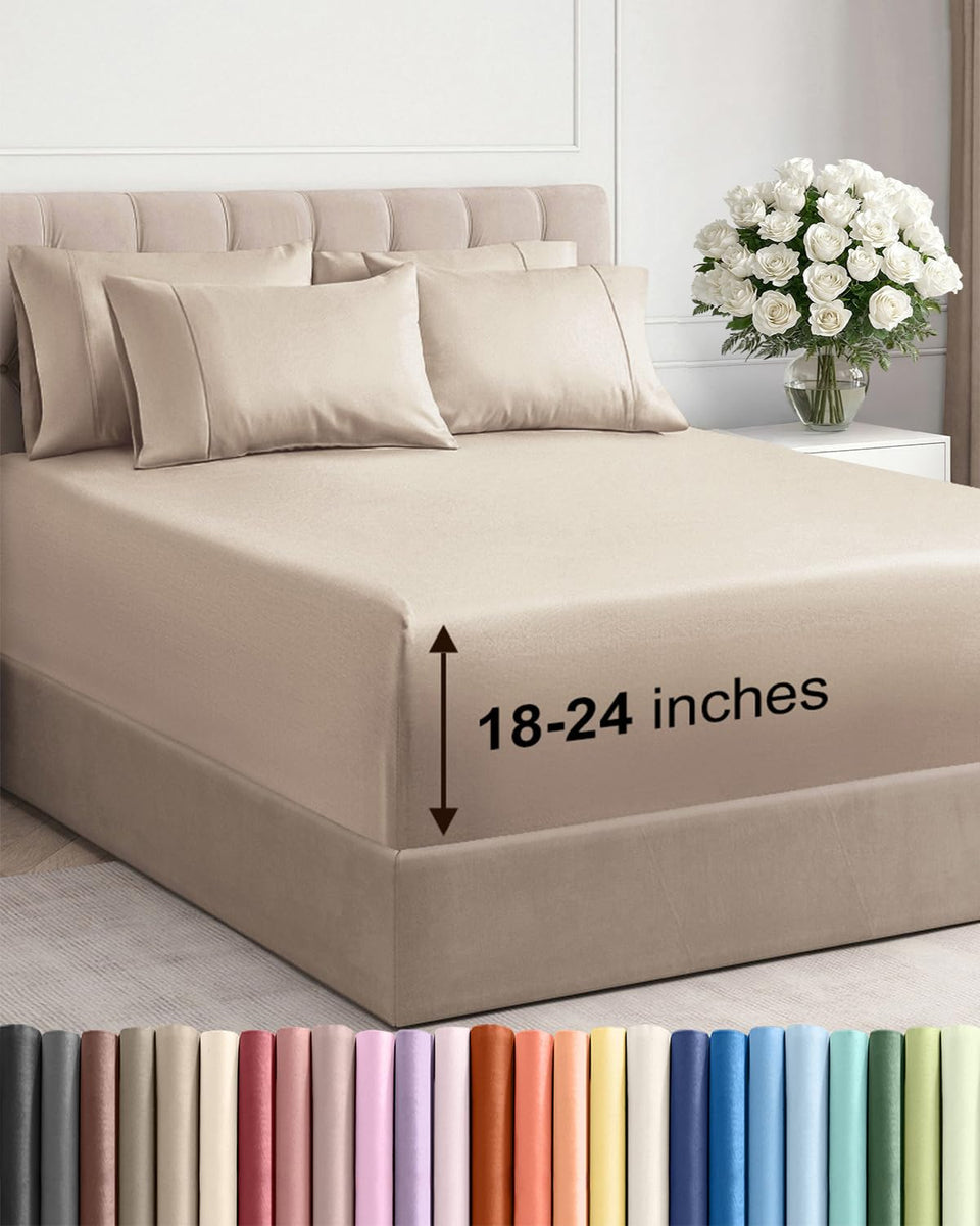 CGK Unlimited Extra Deep Queen flat lay shows breathable microfiber texture for hotel-style comfort.