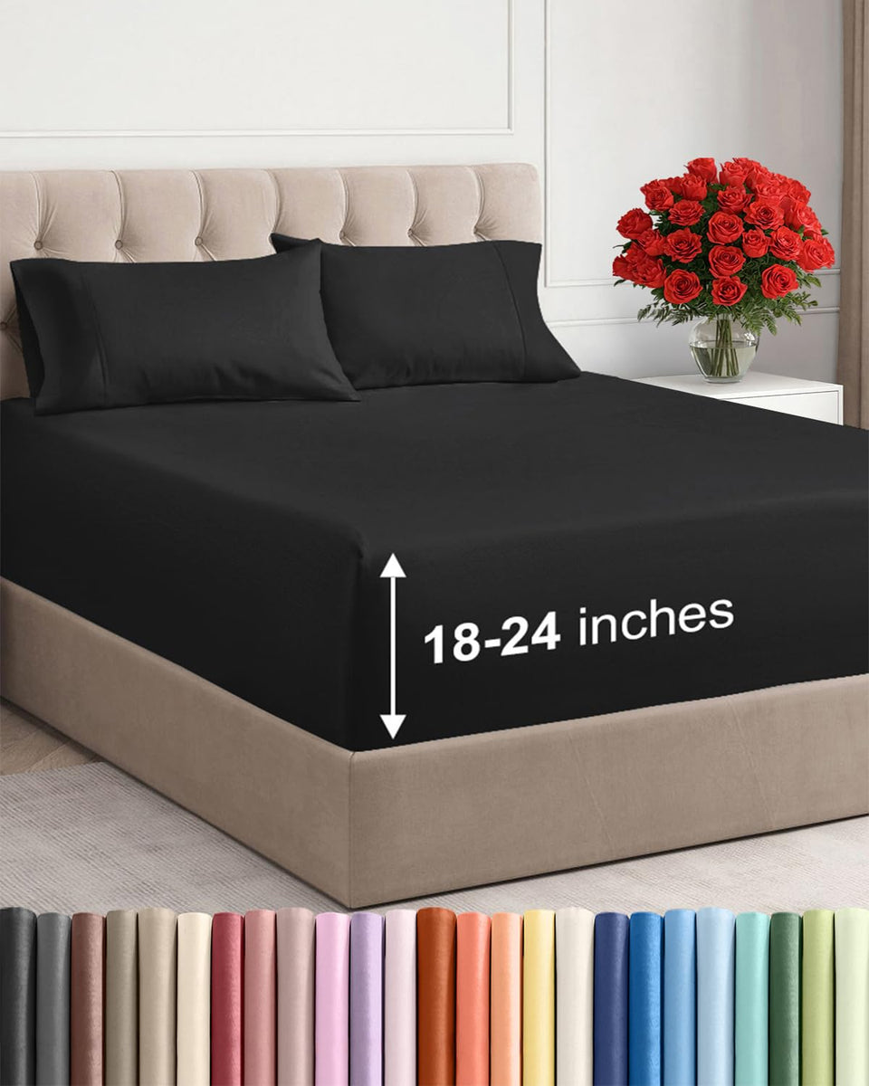CGK Unlimited extra-deep queen flat sheet fits 18-24 inch mattresses for a smooth, secure look.