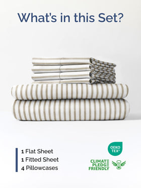 CGK Unlimited Extra Deep Queen flat sheet beige stripes drapes smoothly over deep pockets