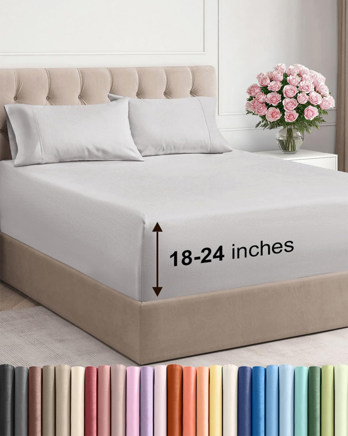 CGK Unlimited extra deep queen flat sheet shows secure fit for tall mattresses