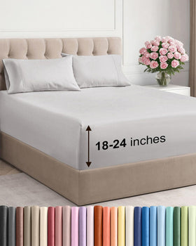 CGK Unlimited extra deep queen flat sheet shows secure fit for tall mattresses