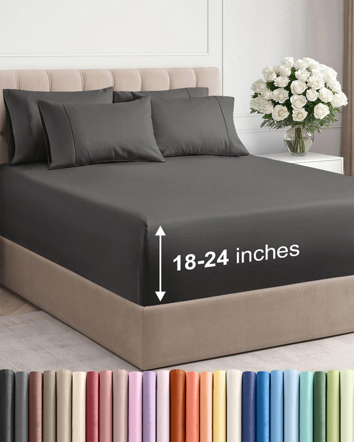 CGK Unlimited extra deep queen fitted sheet on a mattress with a snug elastic fit.