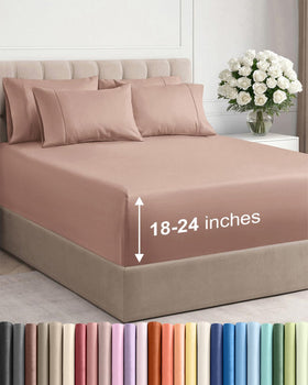 CGK Unlimited extra-deep queen sheets packaging showing secure fit for tall mattresses.