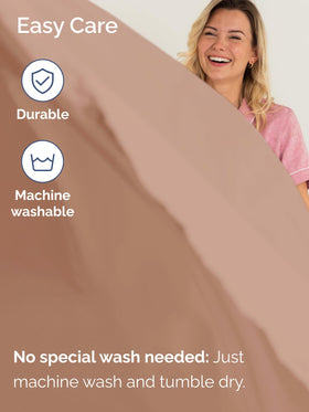 CGK Unlimited extra-deep queen sheets illustrating stretchable elastic for easy fitting.