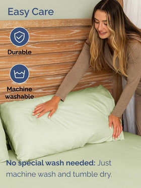 CGK Unlimited extra deep queen wrinkle-resistant finish on a bed setup