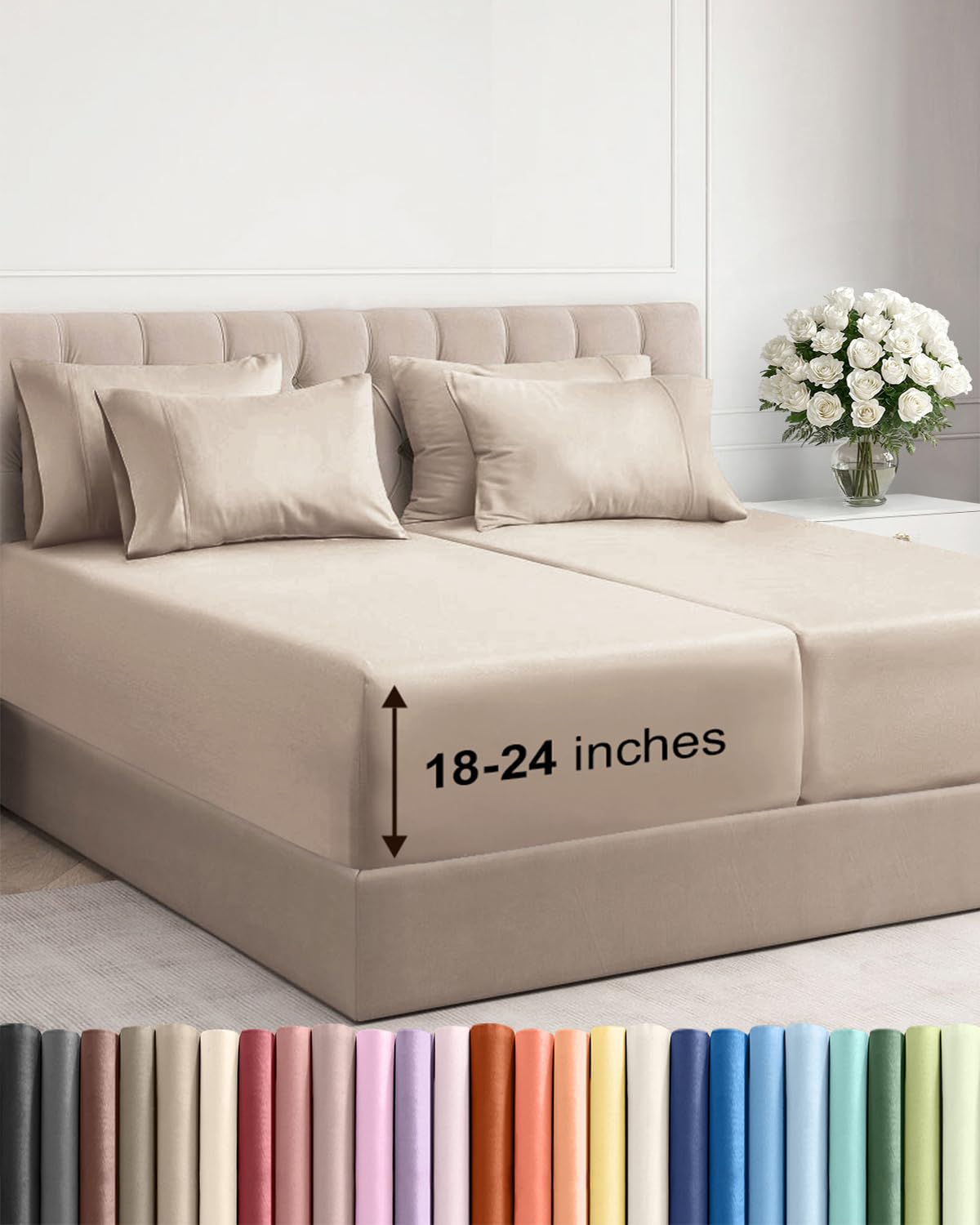 CGK Unlimited Extra Deep Split King Sheets folded on bed for a secure fit