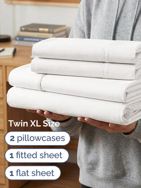 CGK Unlimited deep-pocket design keeps sheets secure on extra-thick dorm mattresses.