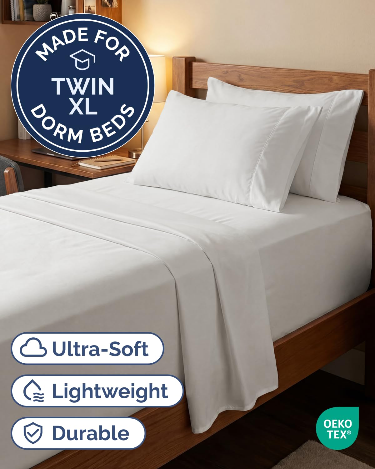 CGK Unlimited extra-deep twin-xl fitted sheet fits up to 21 inches for thicker dorm mattresses.