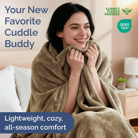 CGK Unlimited flannel fleece blanket on sofa for all-season warmth and style