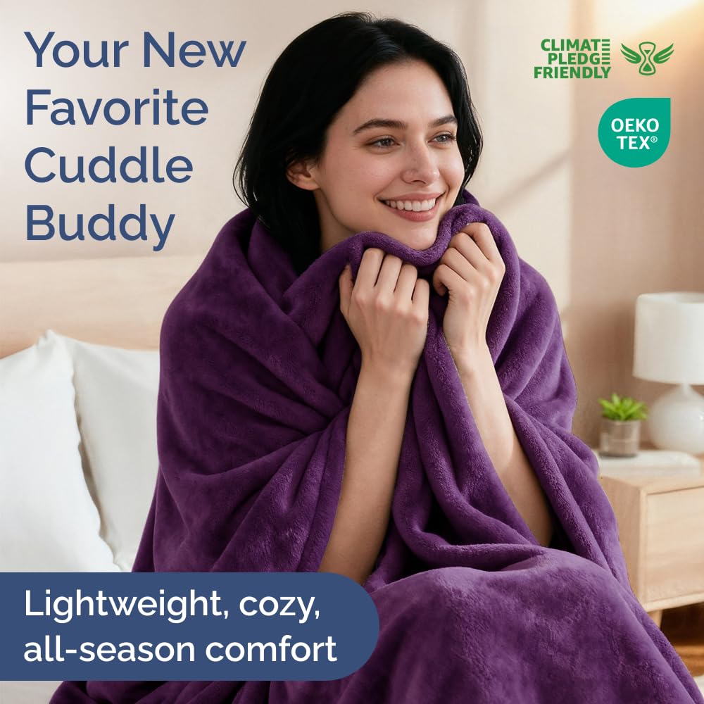 CGK Unlimited flannel fleece throw draped on chair for lightweight everyday comfort