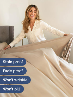 Flat sheet provides full coverage with smooth drape in cream
