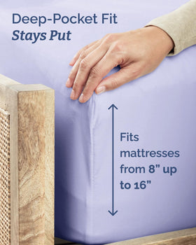 Fitted sheet corner demonstrates flexible fit and secure grip.
