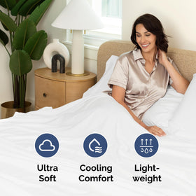 CGK Unlimited flat sheet draped over bed, top view in clean white.