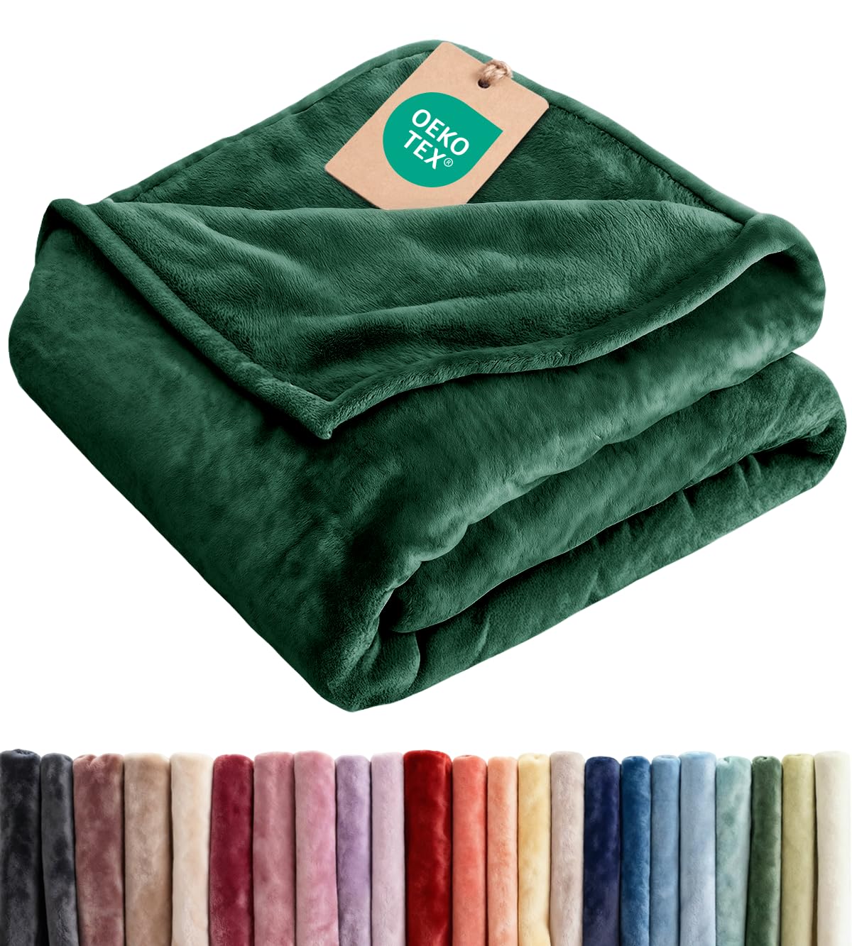 CGK Unlimited forest green ultra-soft fleece blanket on couch for cozy evenings