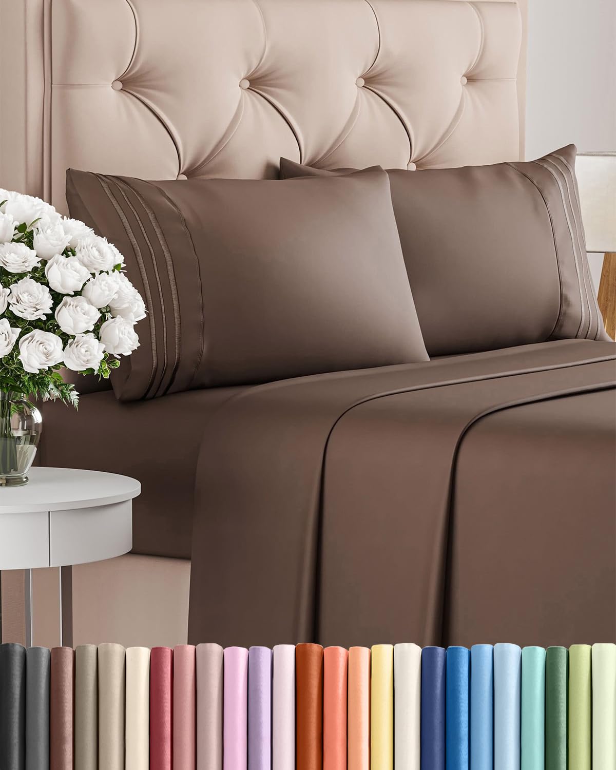 CGK Unlimited full size 4-piece sheet set in a luxurious bedroom for hotel-inspired comfort.