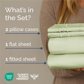 Breathable cooling fabric from CGK Unlimited sheet set shown on a bed