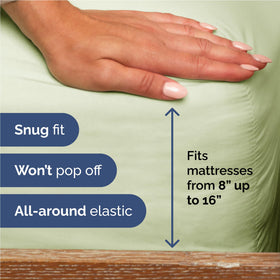 Deep-pocket design of CGK Unlimited sheet set fitting up to 16 inches mattress