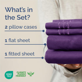 CGK Unlimited full-size sheet set flat sheet draped over bed, illustrating generous dimensions