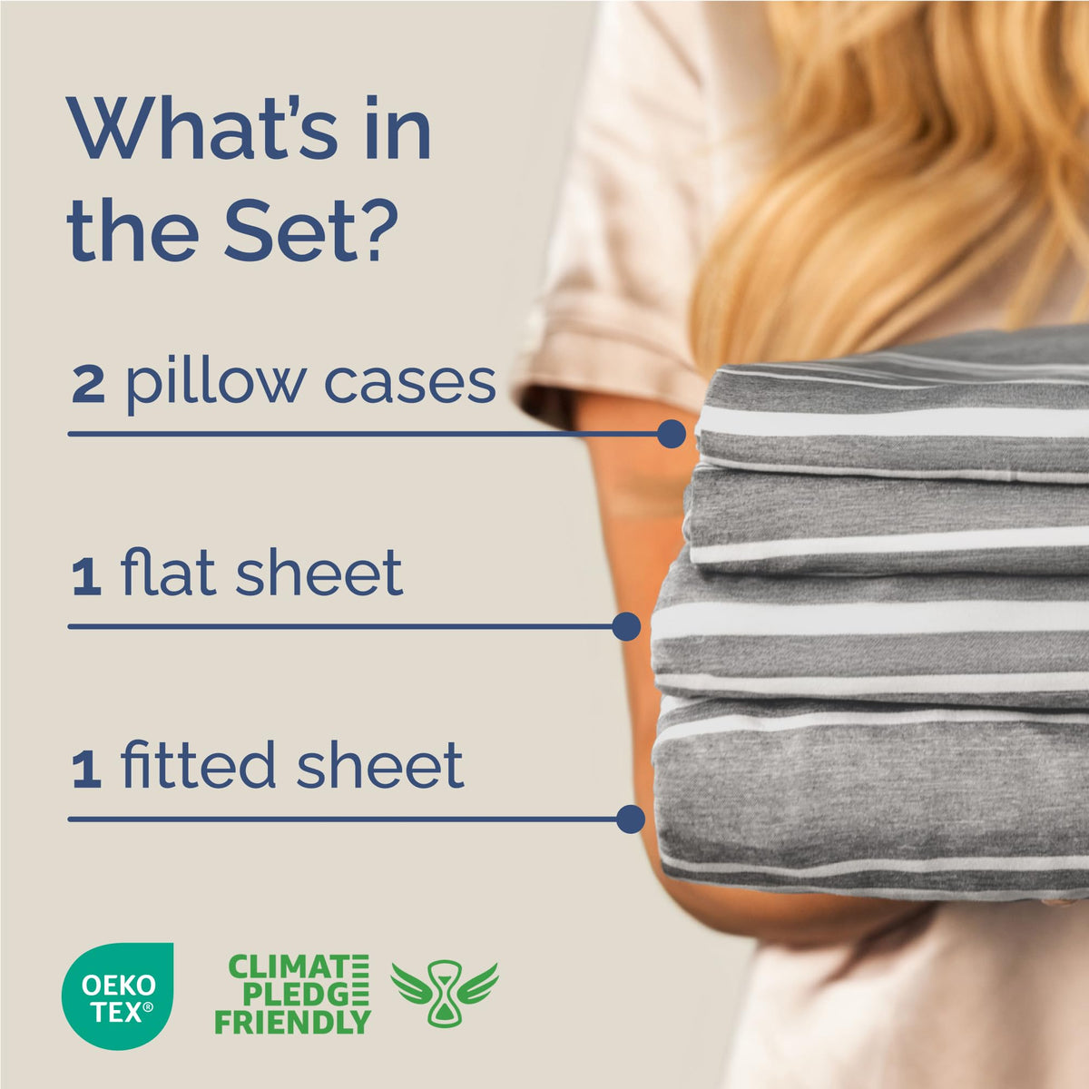 CGK Unlimited flat sheet in grey stripes delivers cool, breathable overnight comfort