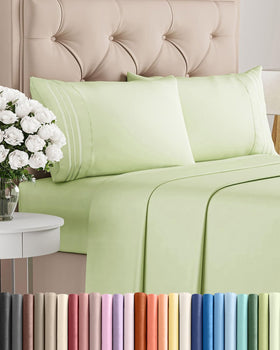 CGK Unlimited full-size sheet set in light sage green with soft silky texture for cooling nights