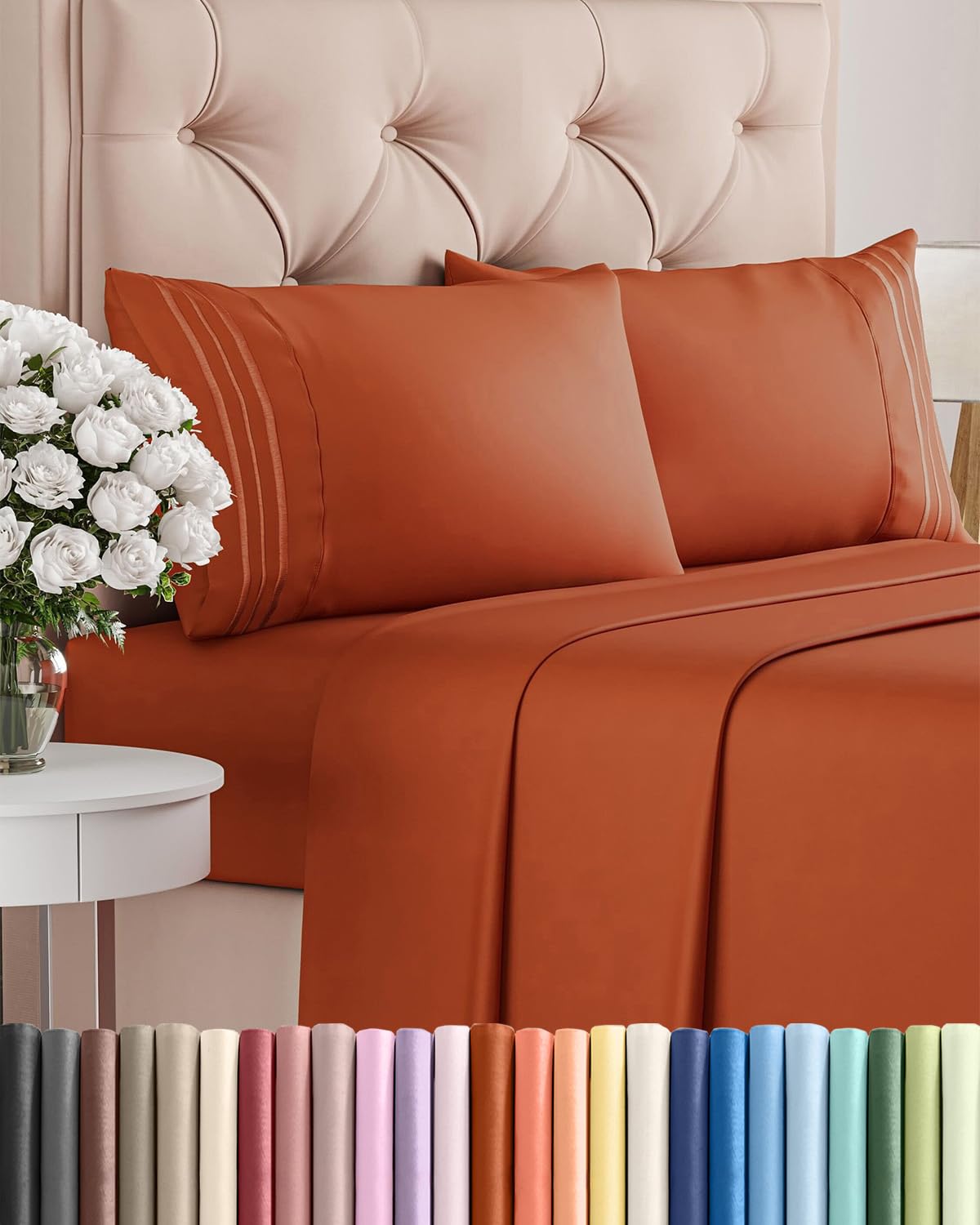 CGK Unlimited full-size terracotta sheet set features cooling, breathable fabric for restful nights.