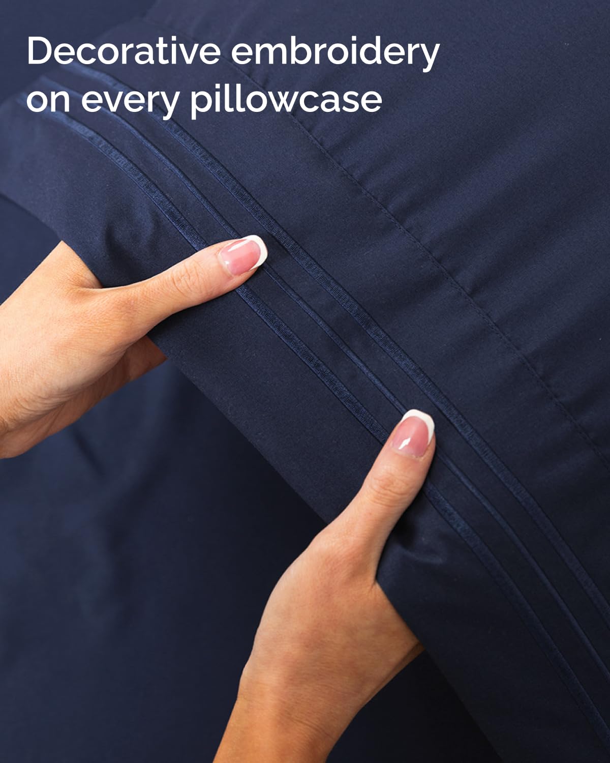 CGK Unlimited Full XL navy sheet set ready for washing with easy-care routine