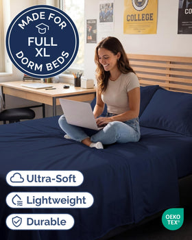 CGK Unlimited Full XL navy fitted sheet with deep pockets secures the mattress