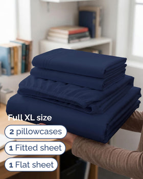 CGK Unlimited Full XL navy flat sheet drapes neatly for a hotel-like look