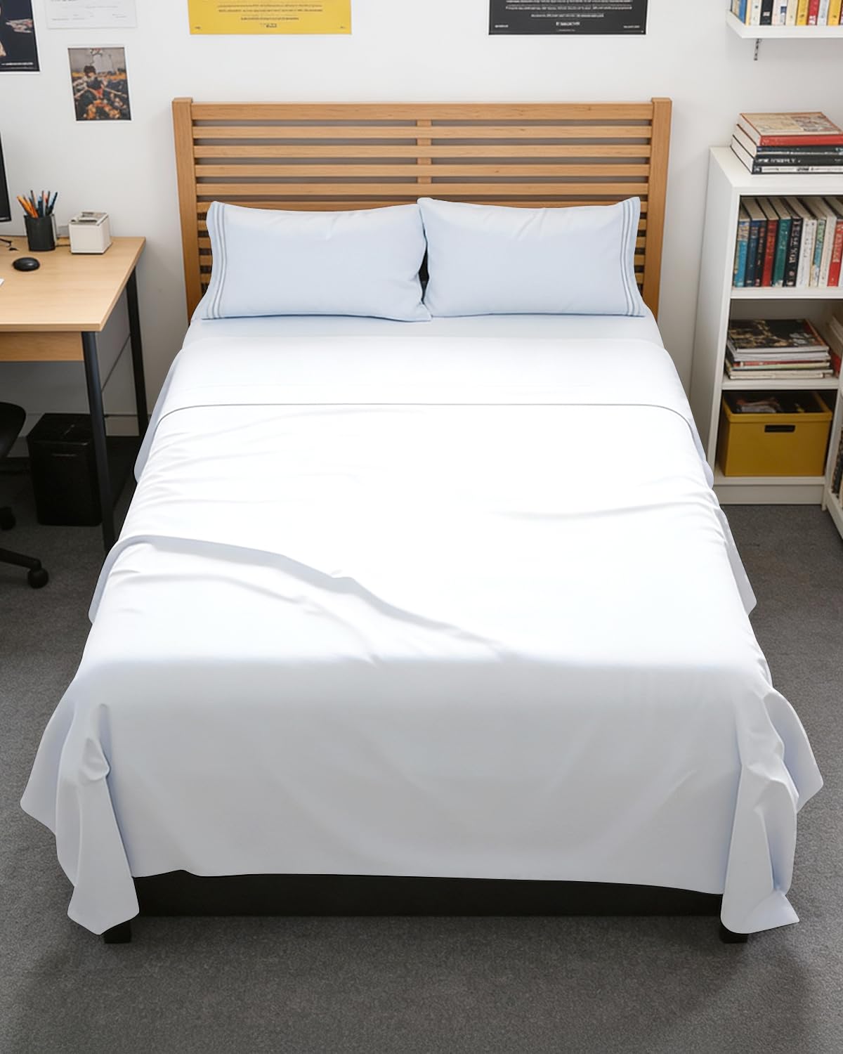 CGK Unlimited Full XL sheet set draped on bed, extended length for tall mattresses.
