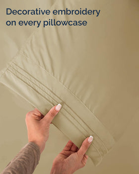 Beige CGK Unlimited sheets make a gift-ready home upgrade.