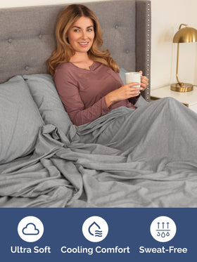 Close-up of heathered grey fabric highlighting soft, double-brushed finish.