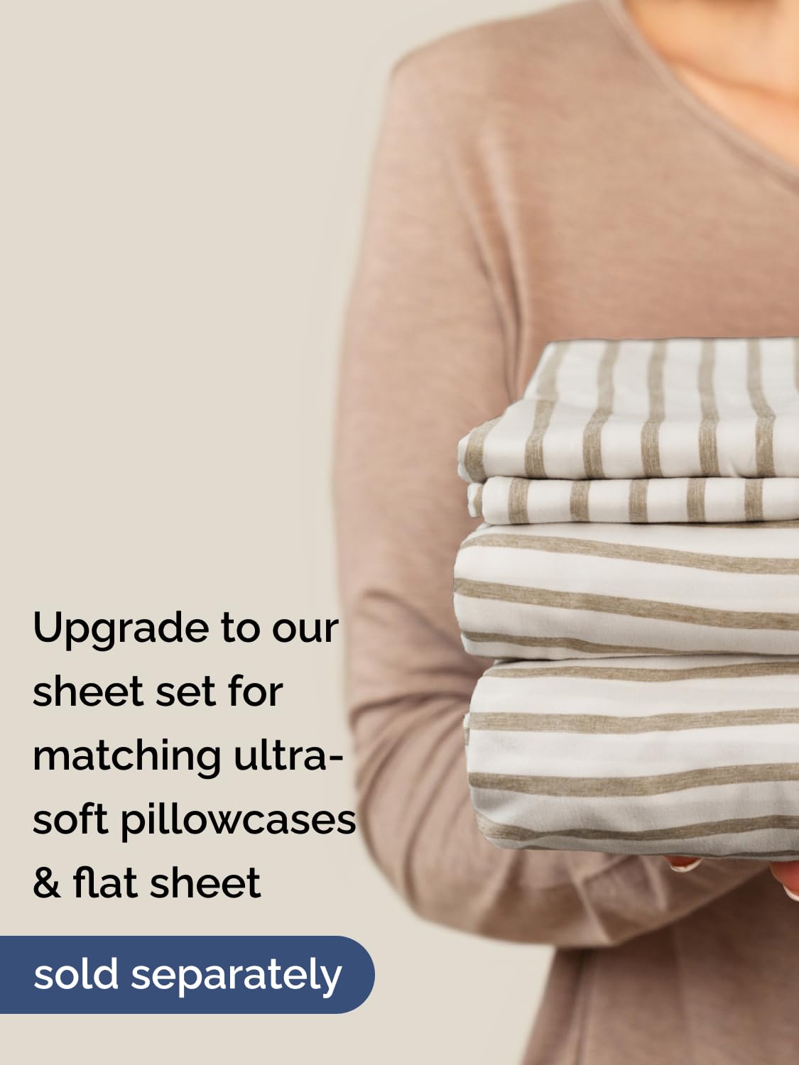 Hotel-luxury beige stripes bedding feel at home with CGK Unlimited