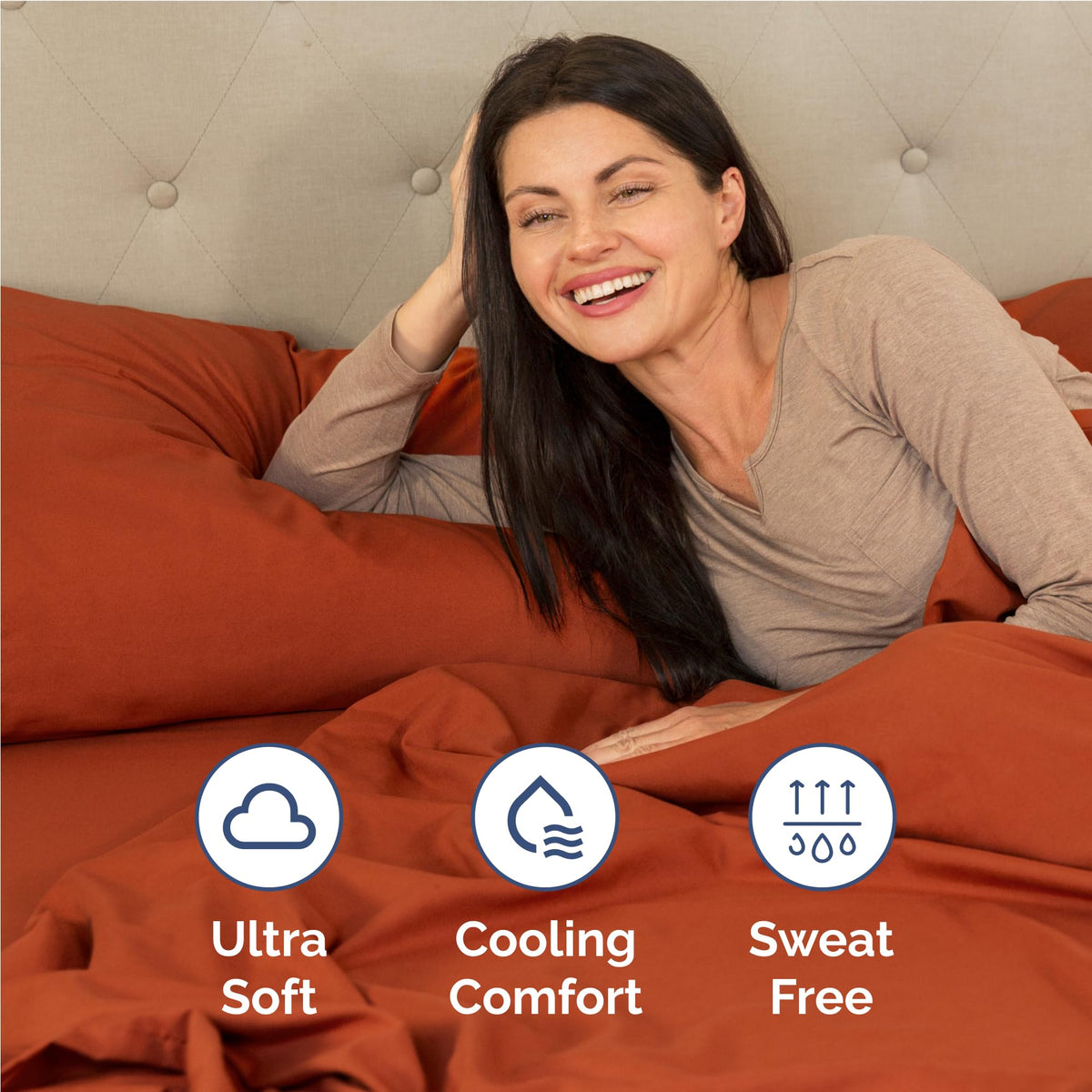 Hotel-style CGK Unlimited terracotta sheets offer luxe look with easy-fit design.