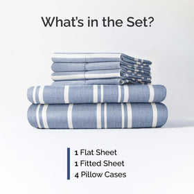 CGK Unlimited king fitted sheet blue stripes with deep pockets for secure fit.