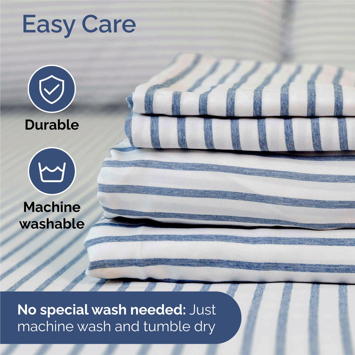 CGK Unlimited King pillowcase-blue-stripes simplifies laundry-day care.