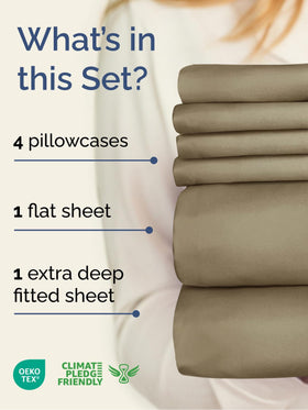 CGK Unlimited king fitted sheet showing 21-inch pocket for tall mattresses.