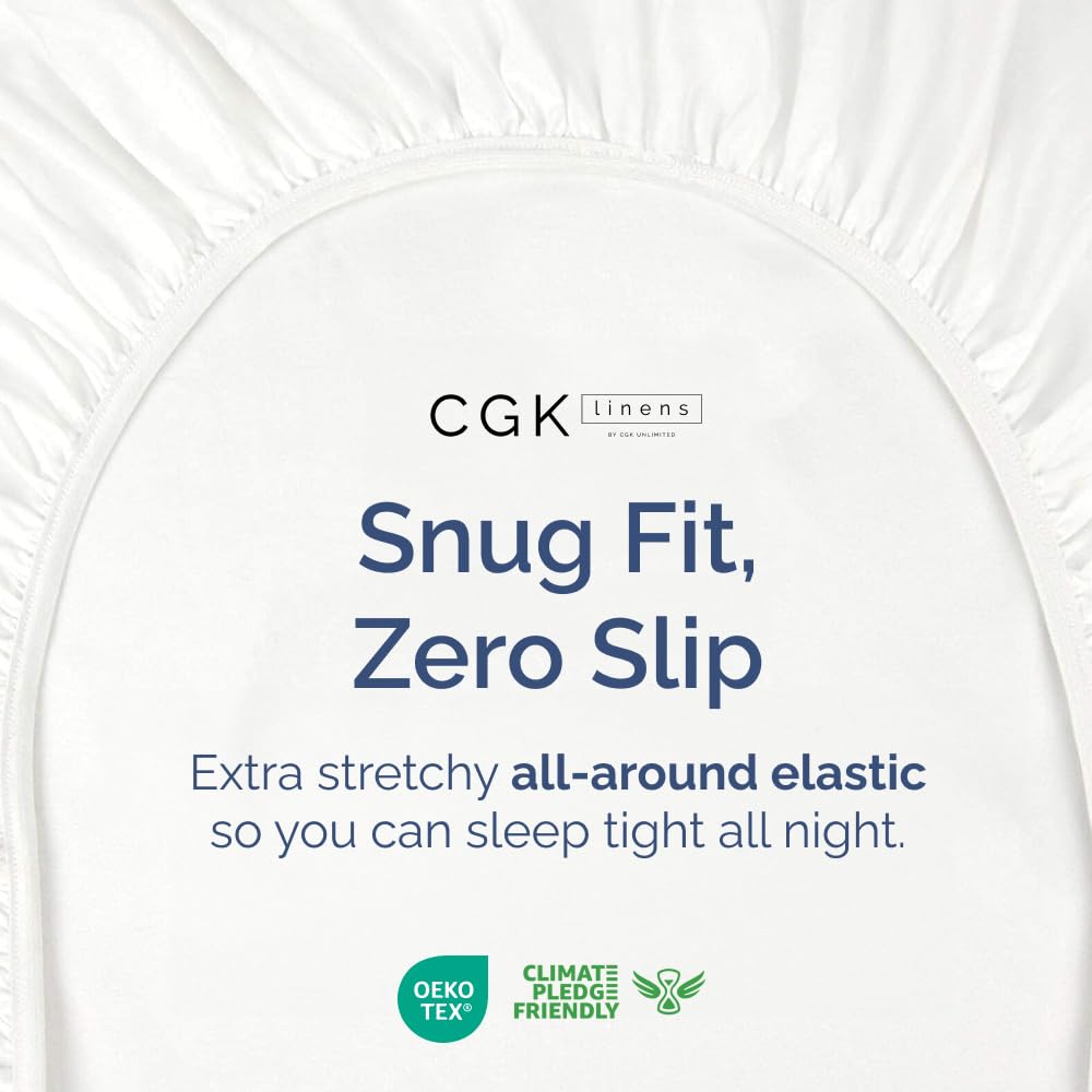CGK Unlimited king fitted sheet showing 360-degree elastic for mattress grip.