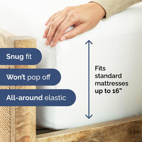 CGK Unlimited king fitted sheet demonstrating wrinkle resistance and smooth look.