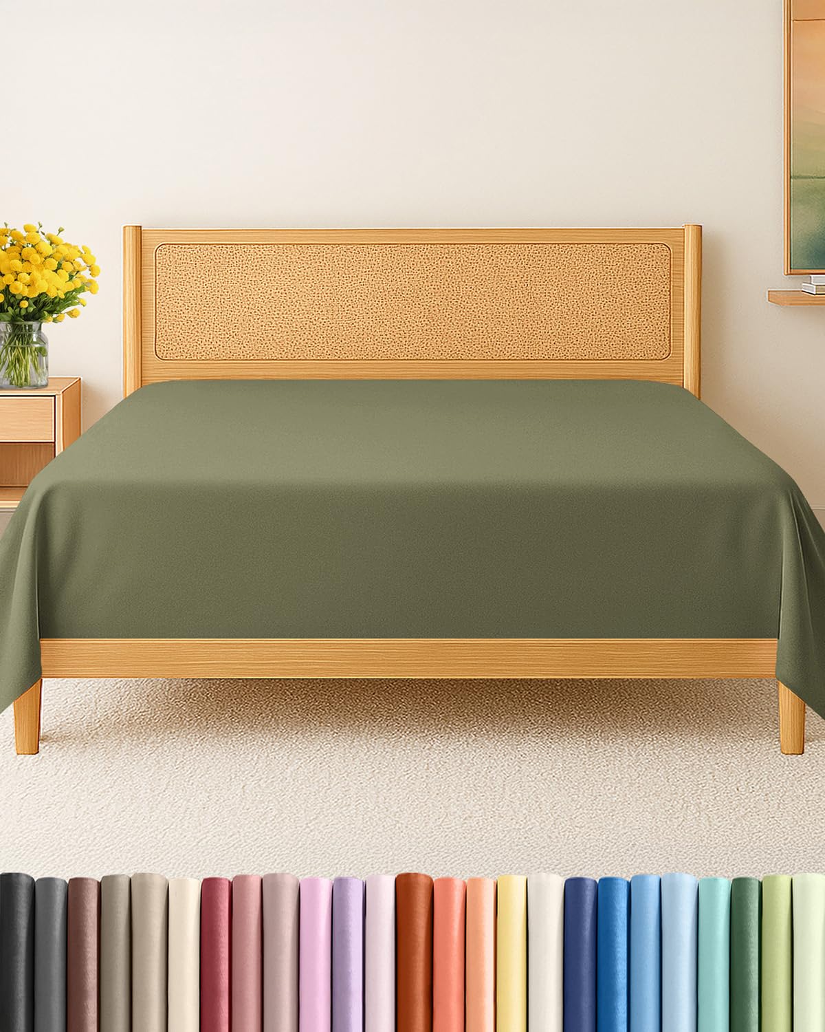 CGK Unlimited king flat sheet in sage green drapes smoothly for a hotel-quality look.