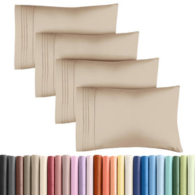 CGK Unlimited king pillow cases 4-pack in cream on bed for hotel-quality comfort.