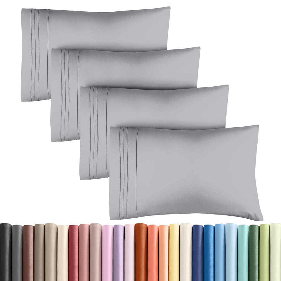 CGK Unlimited king pillow cases in steel blue show four-pack convenience and hotel-soft softness