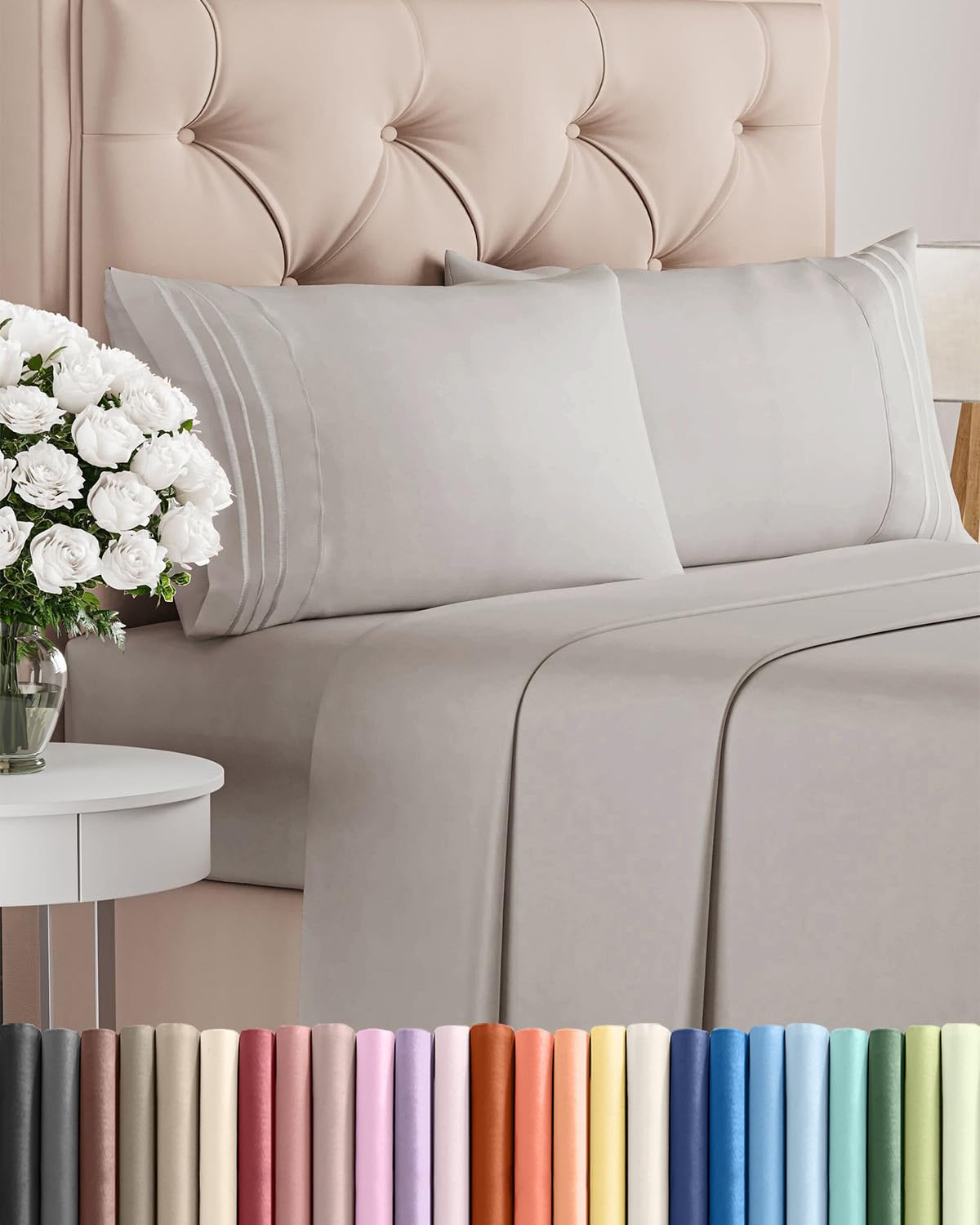 CGK Unlimited king-size sheet set flat view highlights cooling softness for nightly comfort