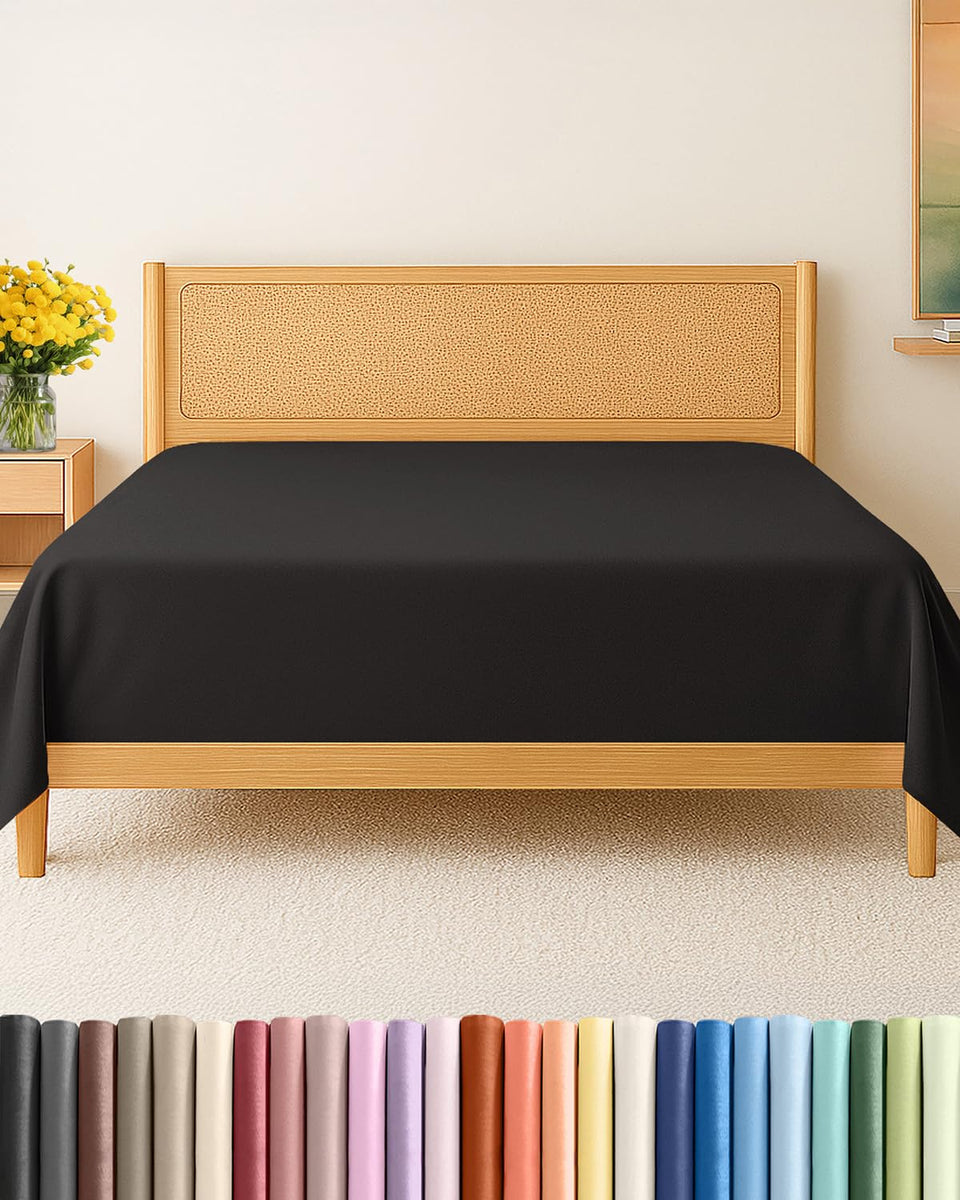 CGK Unlimited king-size flat sheet overview shows layered bed styling and hotel-grade texture