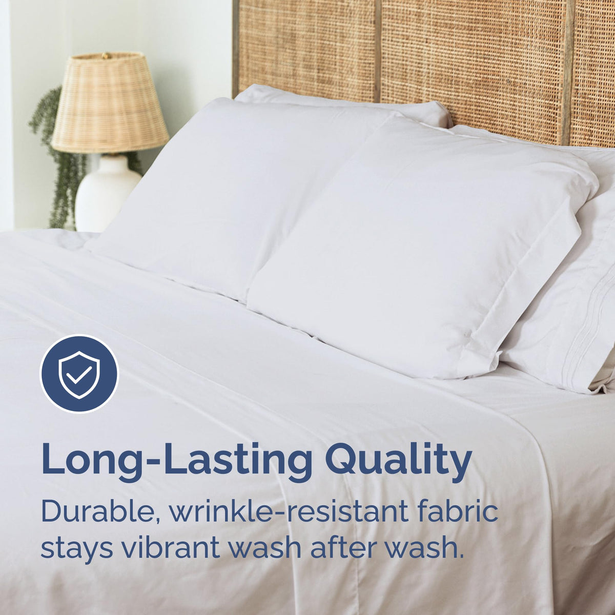 CGK Unlimited king-size flat sheet with wrinkle-free finish on bed