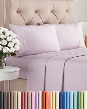 CGK Unlimited light lavender sheet set packaging shows premium quality