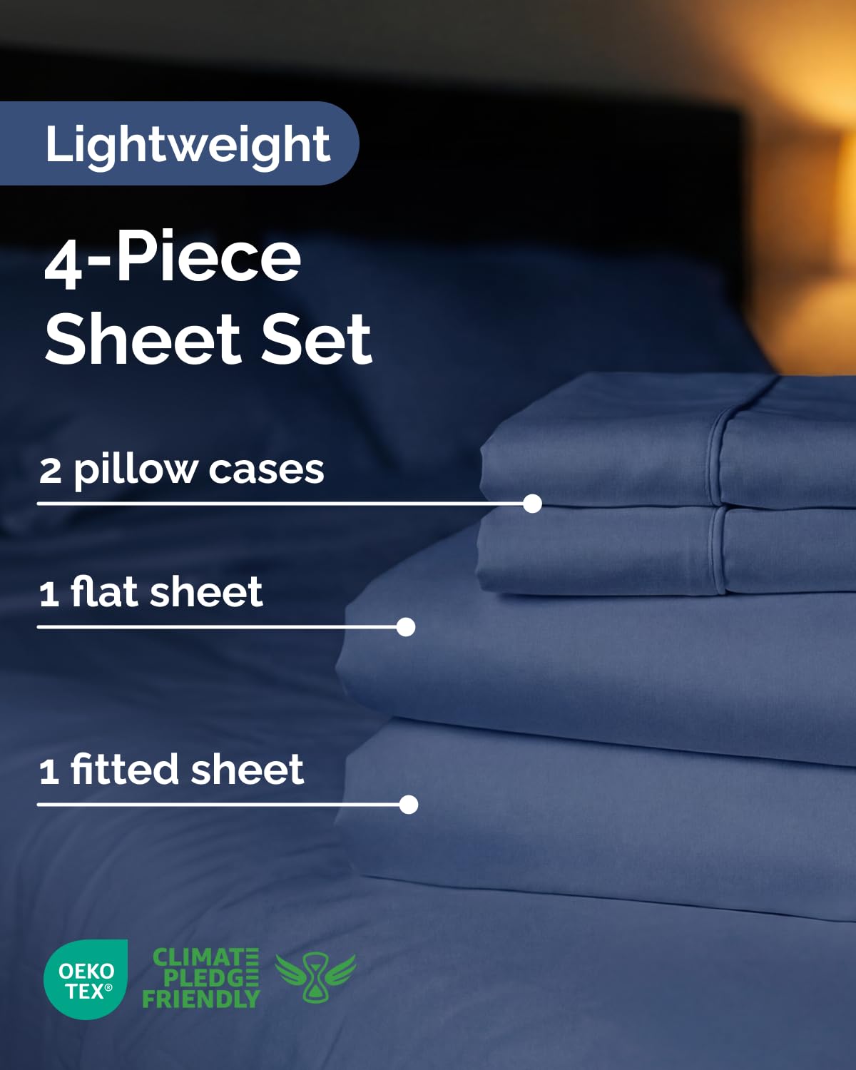 CGK Unlimited lightweight queen fitted sheet in navy provides secure deep-pocket fit