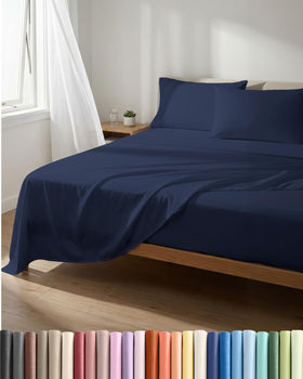 CGK Unlimited lightweight queen flat sheet in navy offers breathable comfort